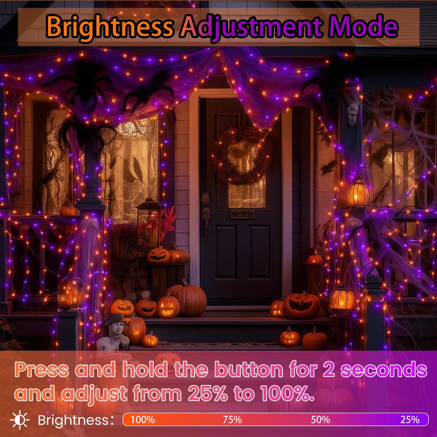 SANJICHA Halloween String Lights 200 LED, 66FT Waterproof, Orange and Purple, 13 Modes, Clear Wire, Model MLS-D29V6WUC-O