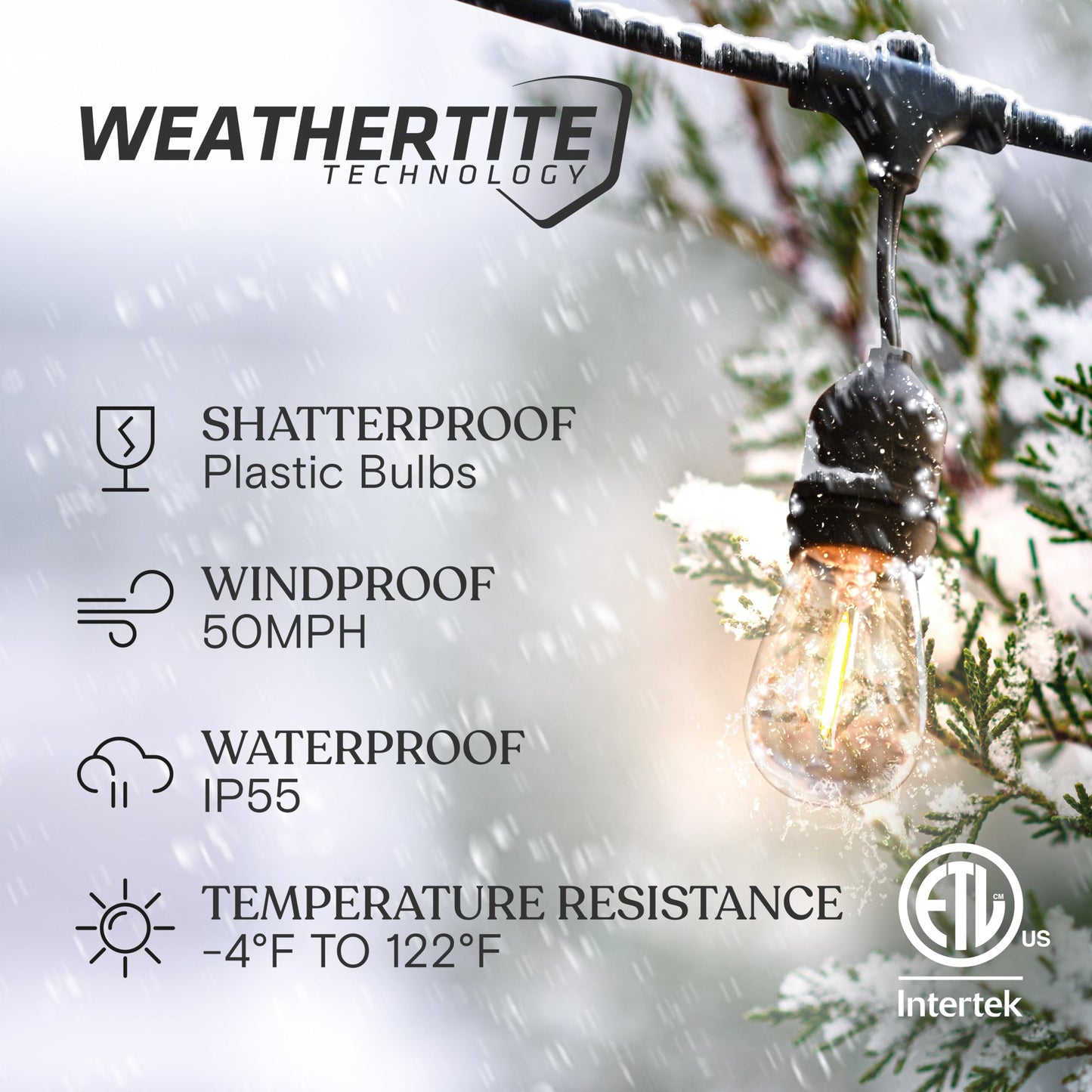 Brightech Ambience Pro Led String Lights, 24 Ft, 7 Dimmable Vintage Edison Bulbs, Black, Waterproof, Commercial Grade For Outdoor Use