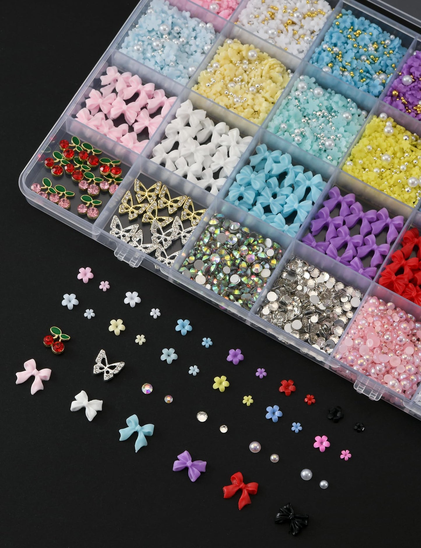 3D Nail Charms and Gems 6000 Pcs Charms for Nails Design Resin and Metal Cute Nail Art Charms Nail Flowers Bows Cherry Butterfly