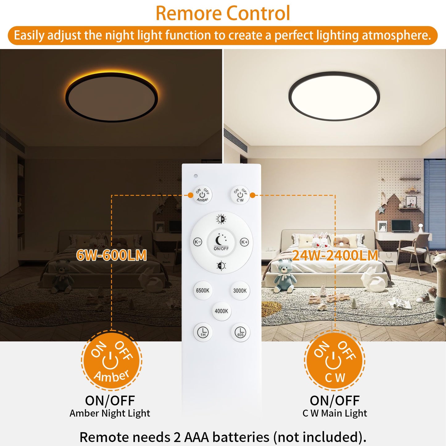 UprizeP Flush Mount Ceiling Light 11in LED, 1800K Nightlight & 3000-6500K Dimmable, Black, Model SK1039