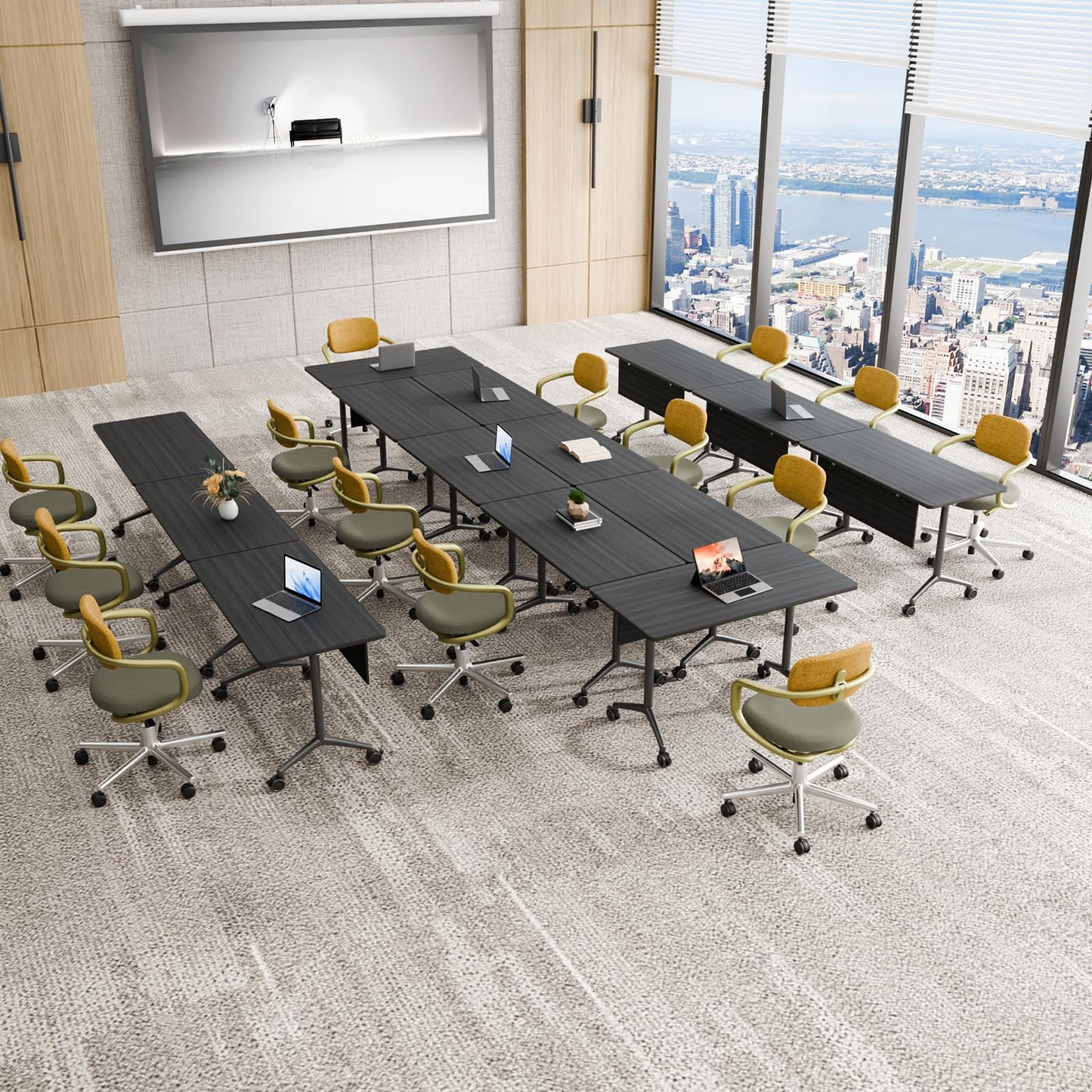 6 Pack Conference Room Tables,Mobile Folding Conference Table with Wheels,Modern Training Locking Rolling Meeting Conference Tables with Flip-Top for Office Classroom Business,6-12 Person,55.1IN
