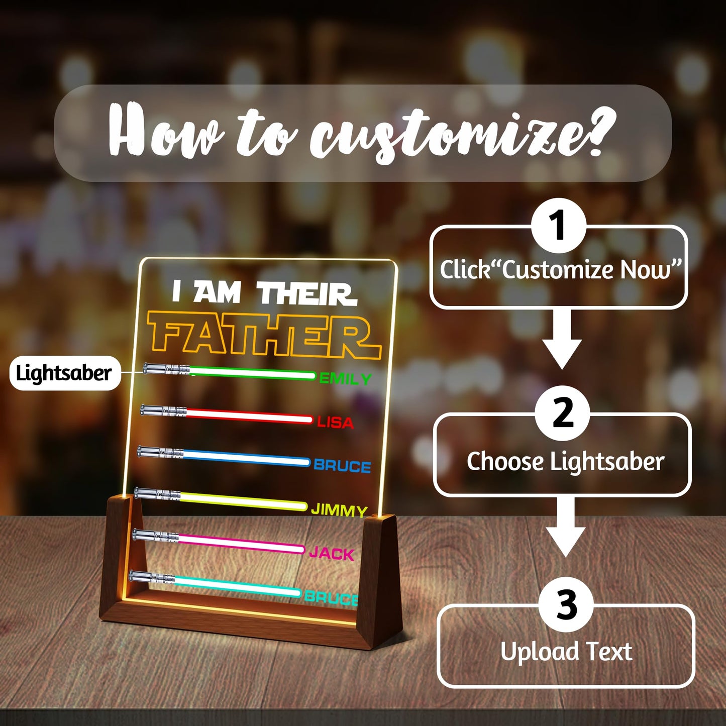 Personalized Fathers Day Birthday Gifts For Dad  Custom I Am Their Father Light Saber Acrylic Plaque Night Light With Name  Customized Dad Gifts For Fathers Day Christmas From Daughter Son Kids Wife