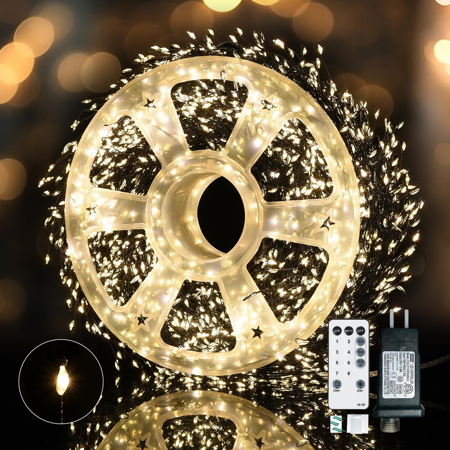 Dailyart Fairy Lights Plug In  3000 Led Cluster Lights With Timer 195Ft Waterproof Warm Twinkle String Light With Remote For Bedroom Wreath Garland Window Wedding Christmas Tree Decoration Black Wire