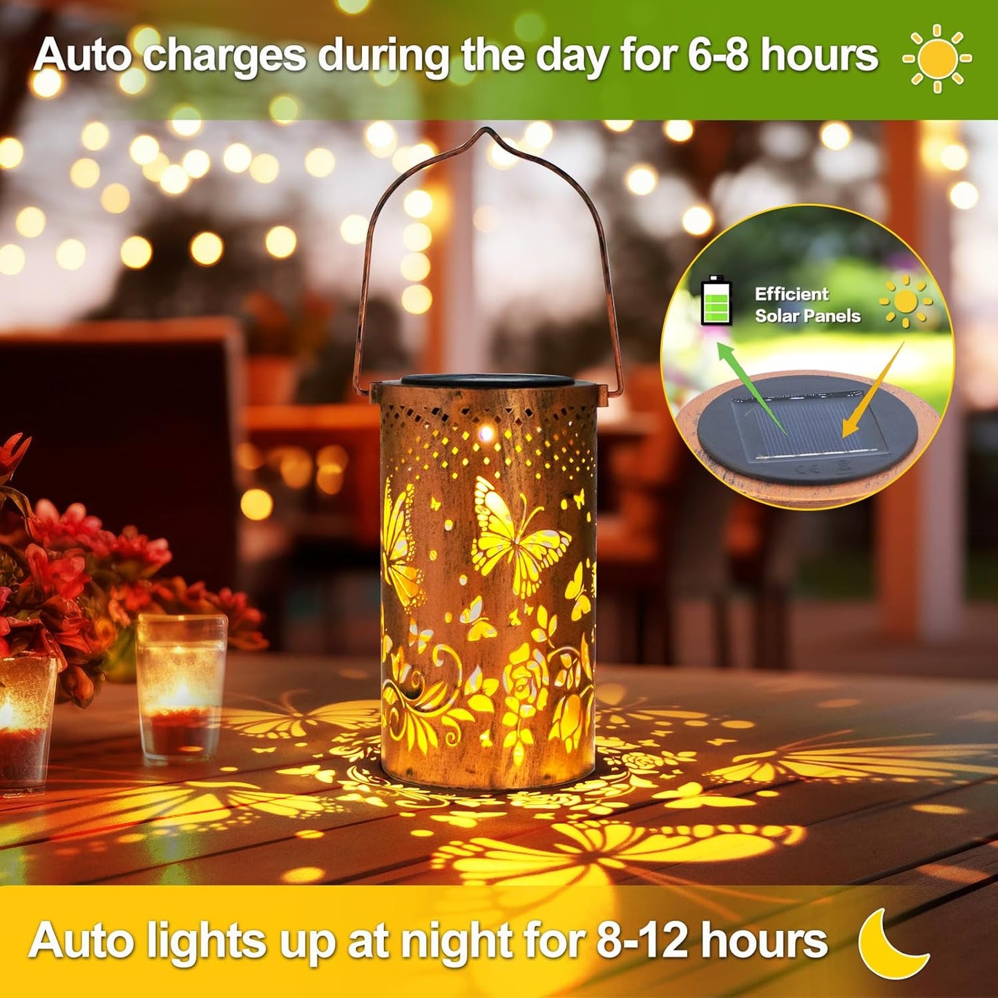 4 Pack Butterfly Birthday Gifts for Women Mom Grandma Solar Lanterns Outdoor Waterproof Garden Decor Metal Hanging LED Decorative Light for Patio Yard Lawn Backyard Front Porch Gardening Gifts