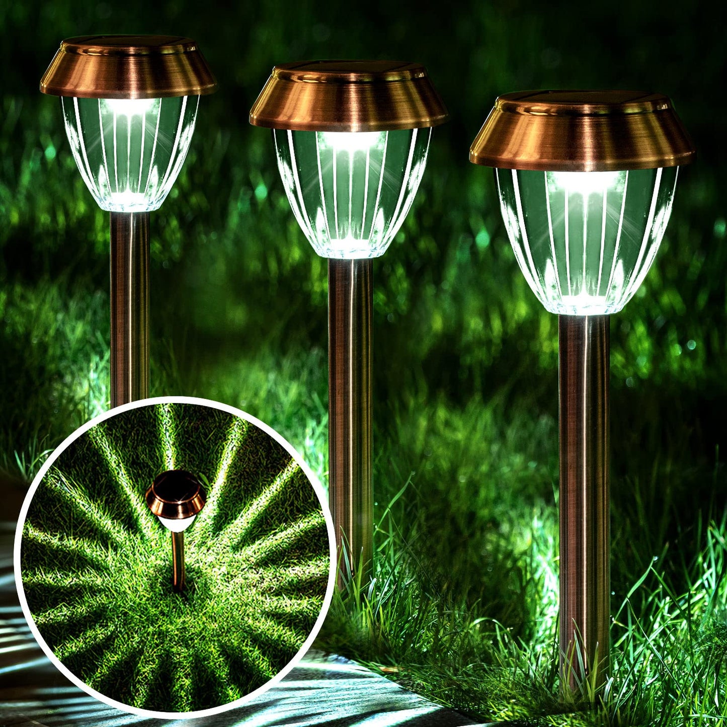 Solatino Solar Pathway Lights Outdoor Waterproof  6 Pack Solar Outdoor Lights Bright Up To 12 Hrs  15 Lumens Garden Light Led Landscape Lighting Stainless Steel Walkway Light  Cold White