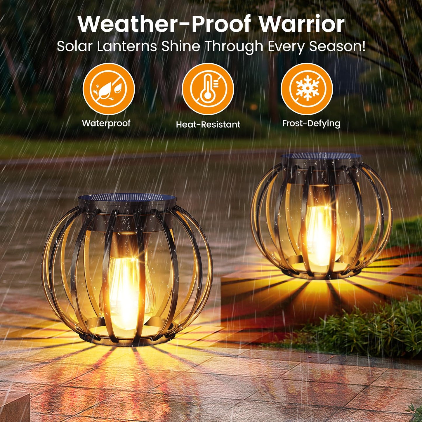 Aounq Solar Lanterns Outdoor Waterproof 2 Pack  14.37 Metal Hanging Solar Lights For Outside With Auto On/Off & Hook - Brighter Hanging Outdoor Lanterns Decorative Lighting For Garden Patio Yard