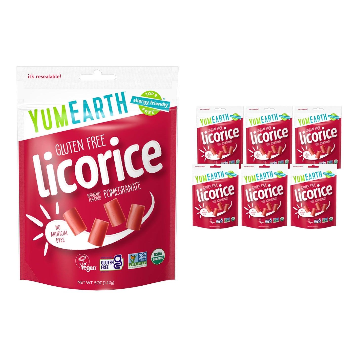 YumEarth Organic Gluten Free Pomegranate Licorice Snack Packs - Allergy Friendly, Gluten Free, Non-GMO, Vegan, No Artificial Dye