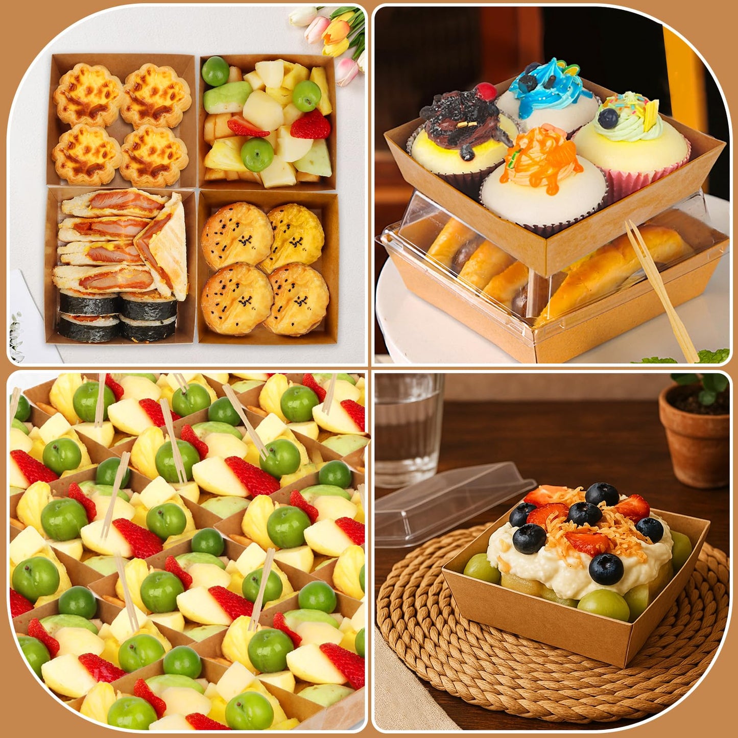 ZYFOTZUN 24 Pack Small Charcuterie Boxes with Clear Lids, Paper Mini Charcuterie Box To Go, Disposable Food Container with Lid, Dessert Boxes for Sandwich, Cookie, Sushi, Cake Slice, and Strawberries
