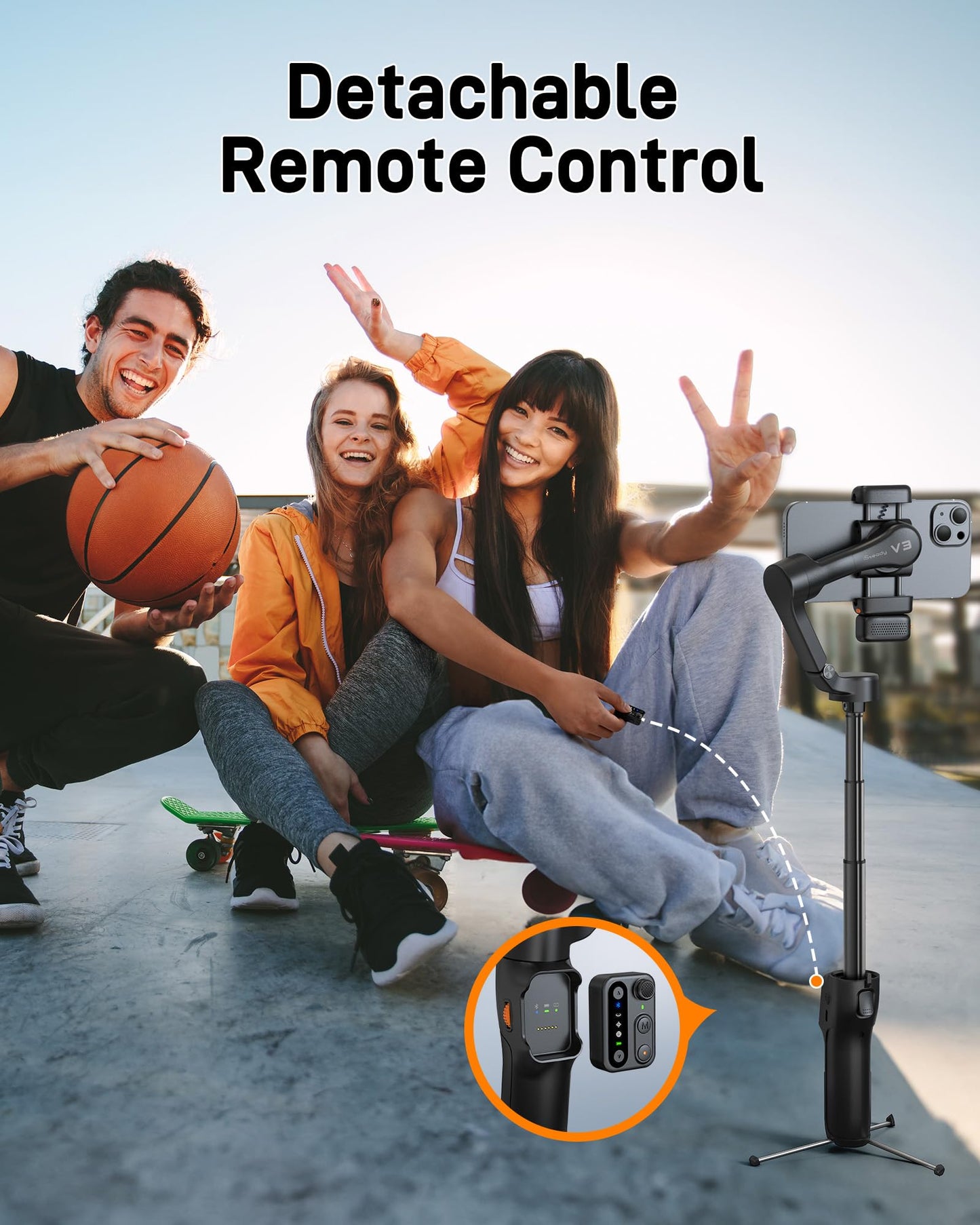 Hohem Isteady V3 Gimbal Stabilizer For Iphone, 3-Axis Phone Gimbal, Magnetic Ai Tracker, Built-In Extendable Rod & Tripod, Detac