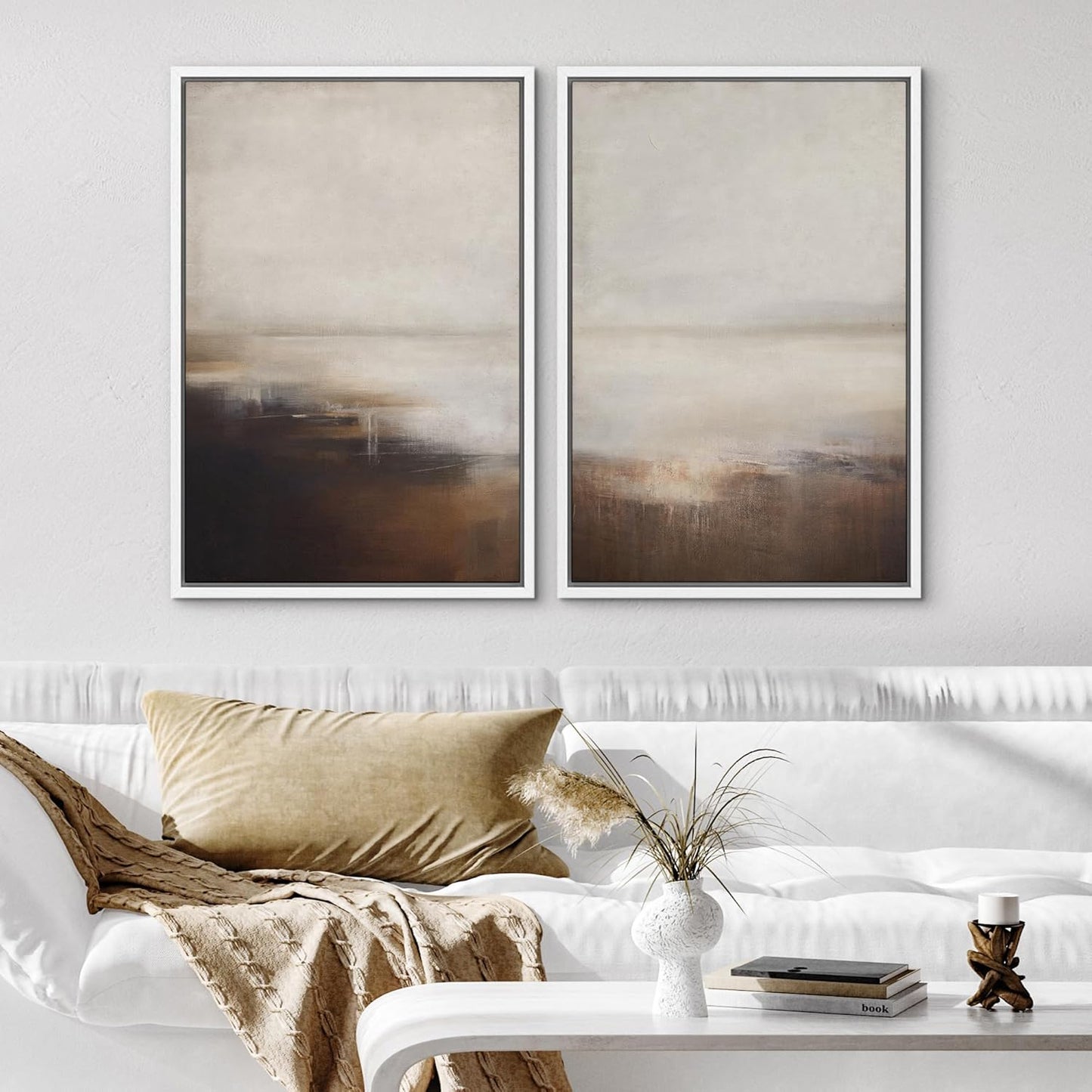 SIGNWIN Framed Canvas Print Wall Art Neutral Landscape Subtle Brown and Gray Tones Illustrations Modern Art Decorative Contemporary for Living Room, Bedroom, Office - 16"x24"x2 White