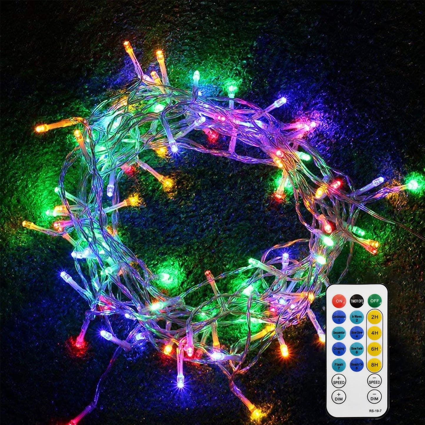 Echosari 100 Leds Outdoor Christmas String Lights - Battery Operated, Remote, Dimmable, 8 Modes, Multicolor, Plastic