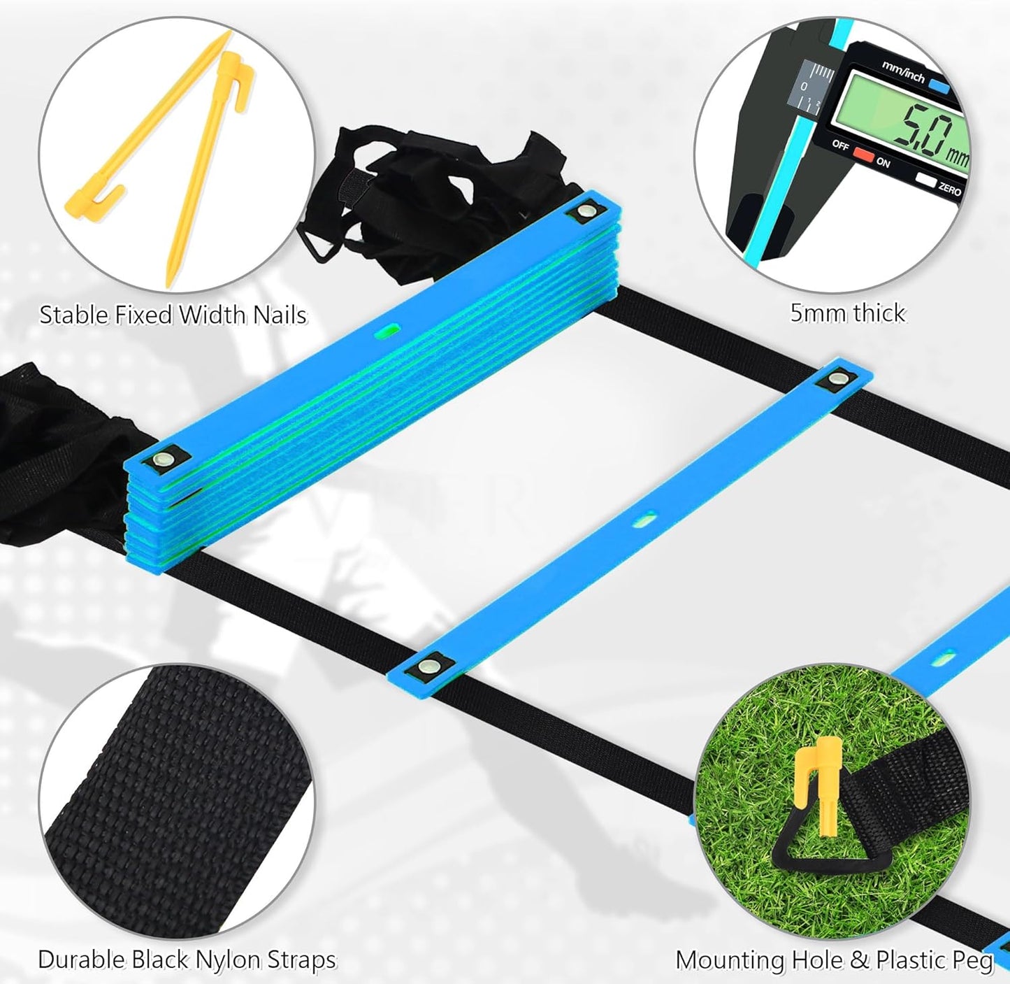 Fixed Rung Agility Ladder - 20ft 12 Rungs No Tangle Speed and Agility Training Equipment for Soccer Footwork Training with Carrying Bag/Ground Stakes for Adults Youth Kids