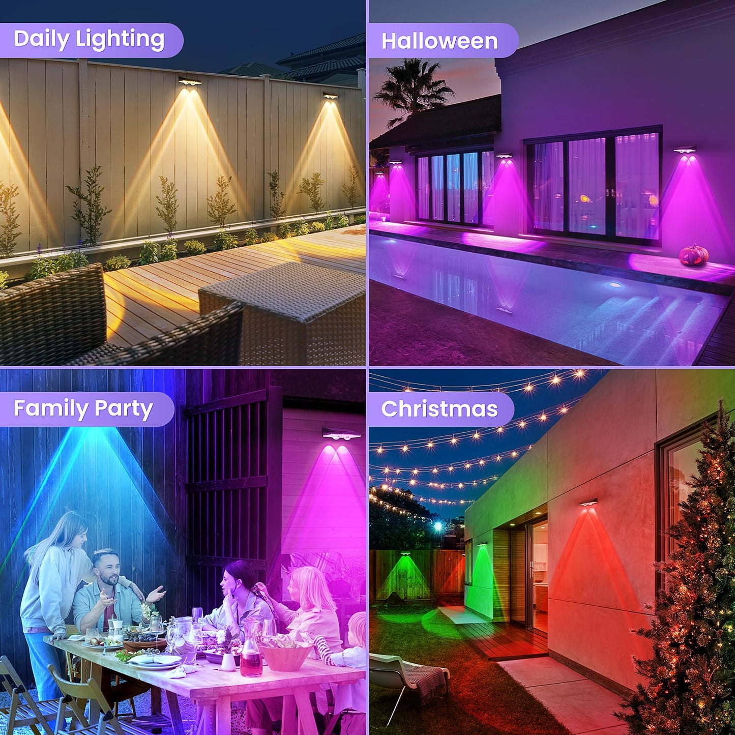 Apilab Solar Fence Lights Outdoor 16 Pack - 8 Modes (Rgb Cycle/Fixed)  Fence Lights Solar Powered For Outside  Ip65 Waterproof  Deck Lighting For Wall  Step  Patio  Pathway  Stairs