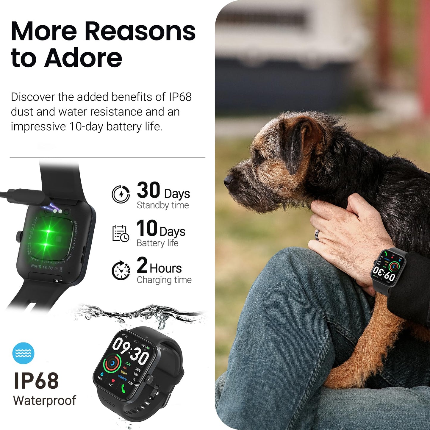 TOZO AMOLED S4 AcuFit One Smart Watch 1.78" Ultra-Clear Screen for Men Women, Call/Answer Fitness Tracker, Sleep Monitor IP68 Waterproof for iOS 11.0+ Android 9.0+ Black