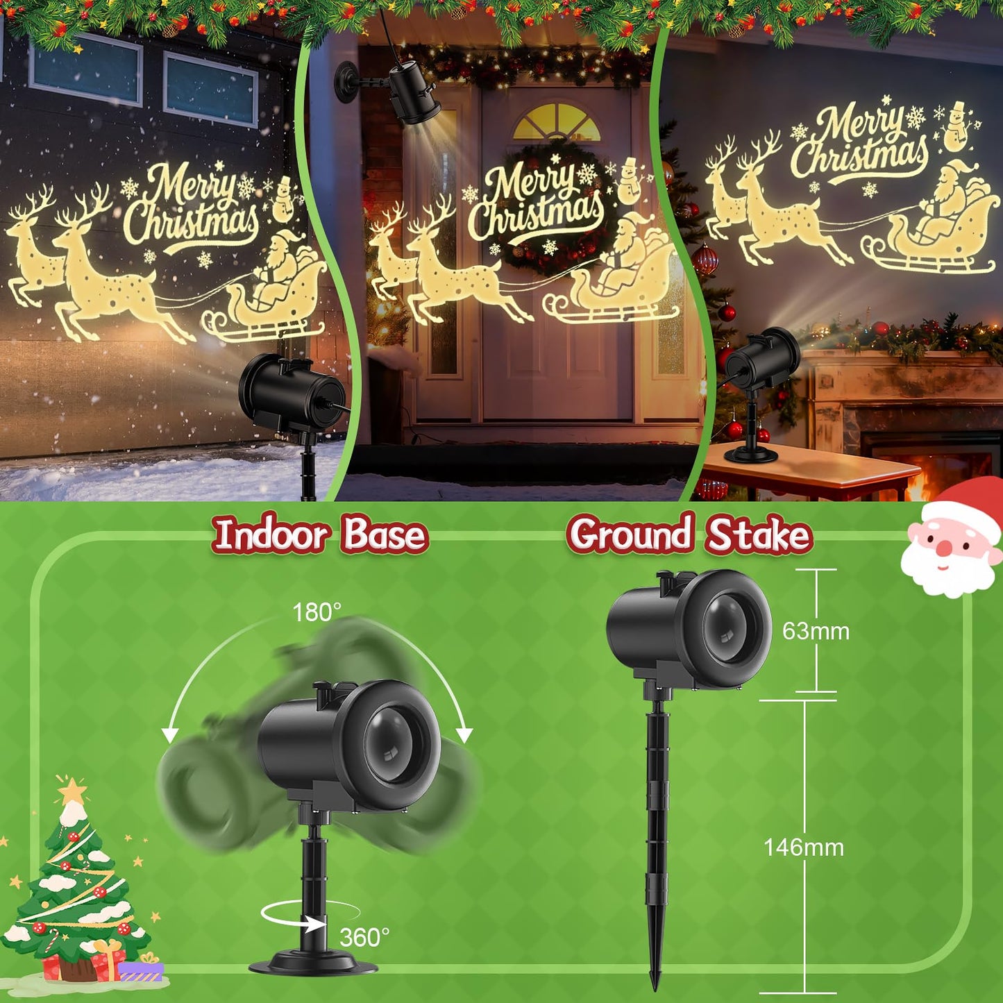 12 In 1 Christmas Projector Lights Outdoor  3D Dynamic Santa Sleigh/Nativity/Green Monster/Ghost/Spider/Bat Christmas Decor Night Lights For Party Home Window Wall Holiday Decor