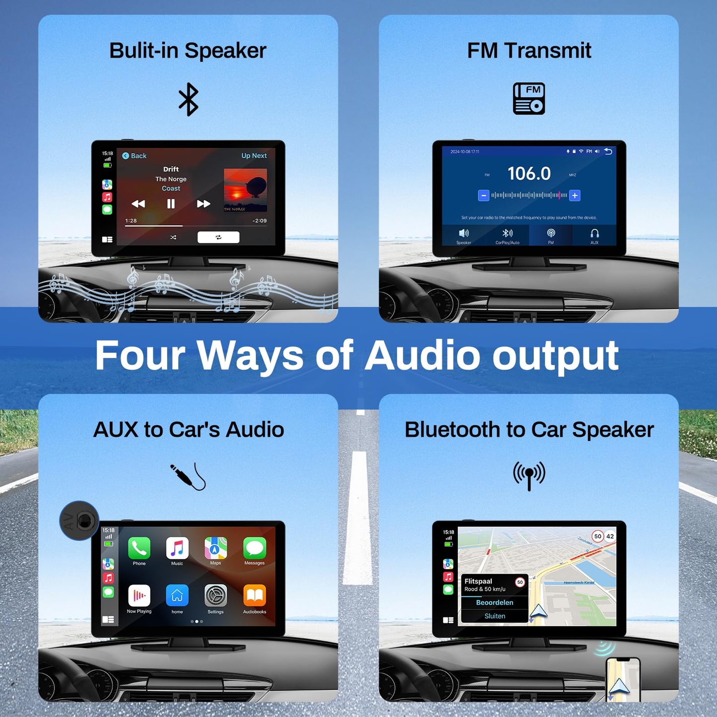 Wireless Carplay Screen For Car With 4K Dash Cam, 9 Portable Carplay & Android Auto, Hd Touchscreen With 1080P Backup Camera, Gp