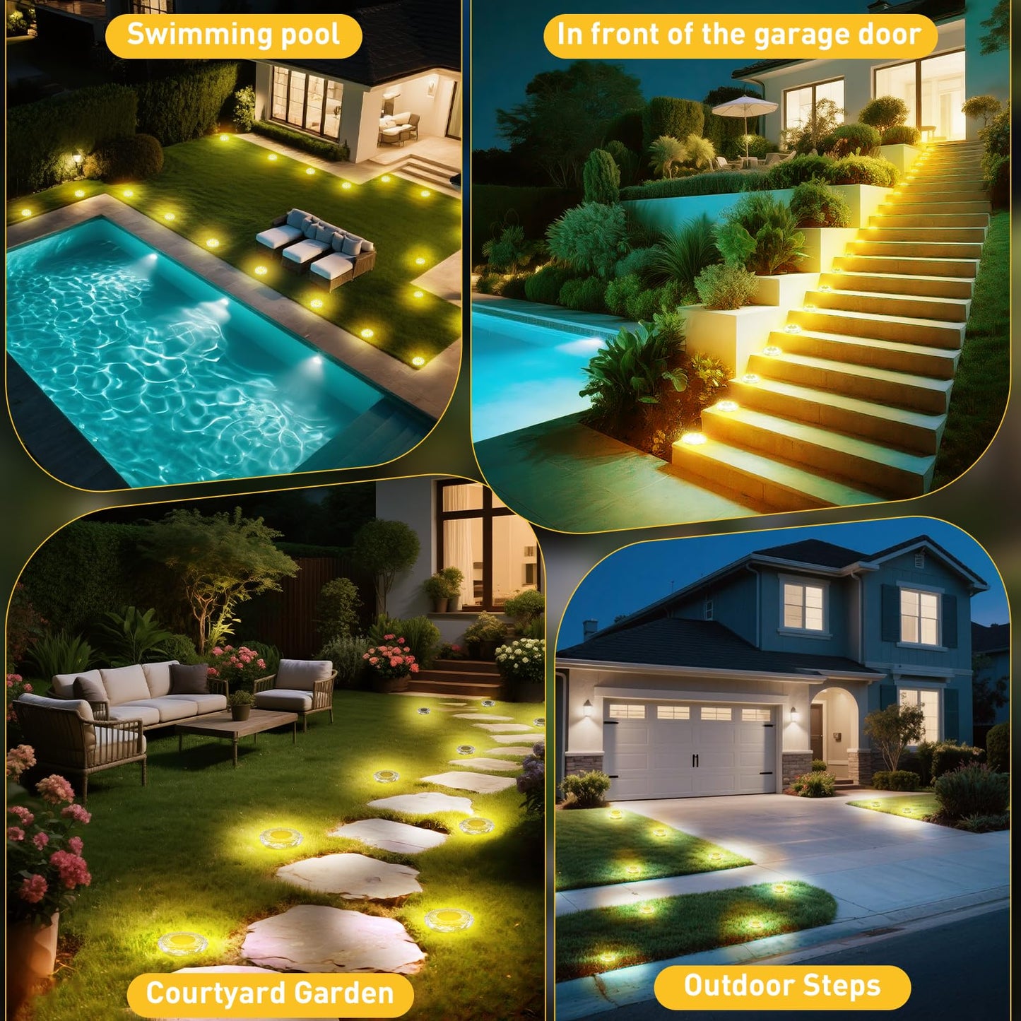 Fortulux Solar Ground Lights  Solar Disc Light Outdoor Waterproof Landscape Lighting Garden Lights For Pathway  Yard  Deck  Lawn  Patio  Swimming Pool Walkway(Warm  12Pack)