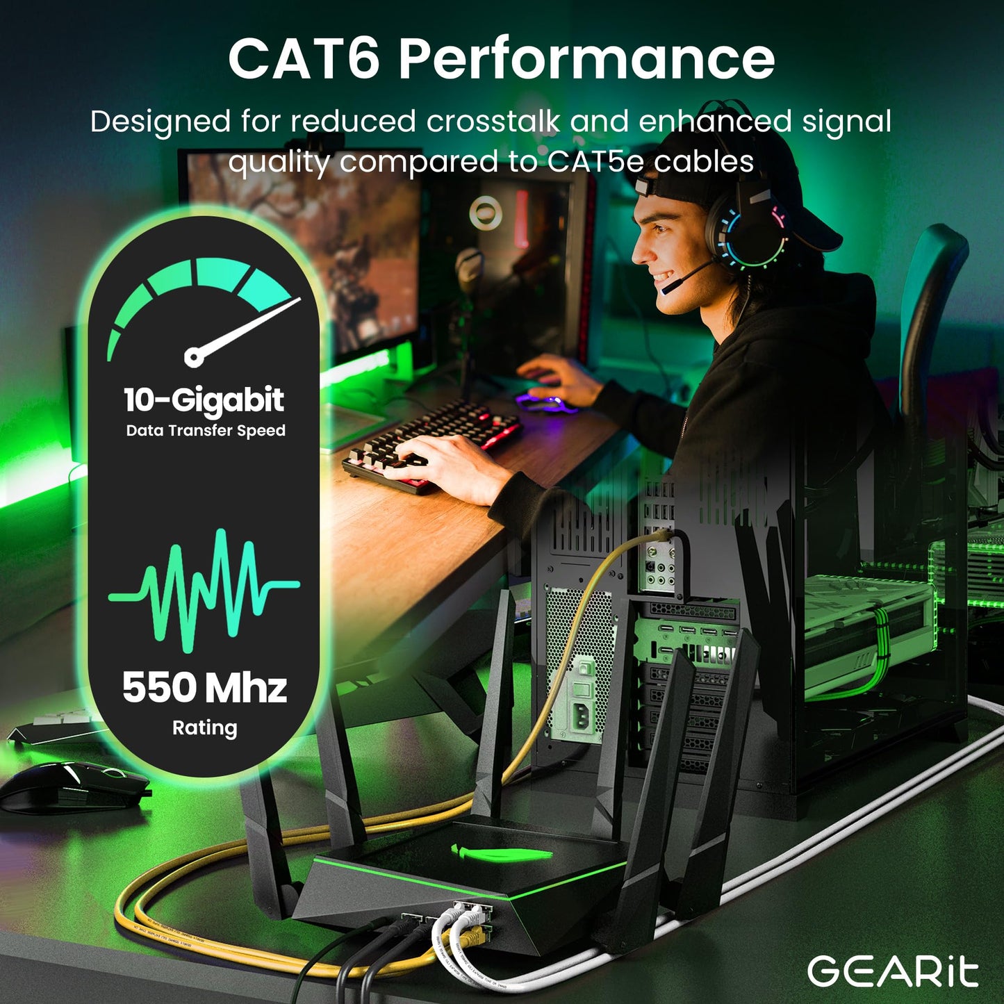 Gearit Cat 6 Ethernet Cable (24-Pack 0.5 Feet) Cat6 Network Patch, 10Gbps, Rj45, Snagless Cord, Gold-Plated Connectors, Internet