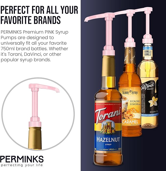 Syrup Pumps- Compatible with Torani and Davinci Bottles (25.4 oz-750ml) (Set of 2, Pink)