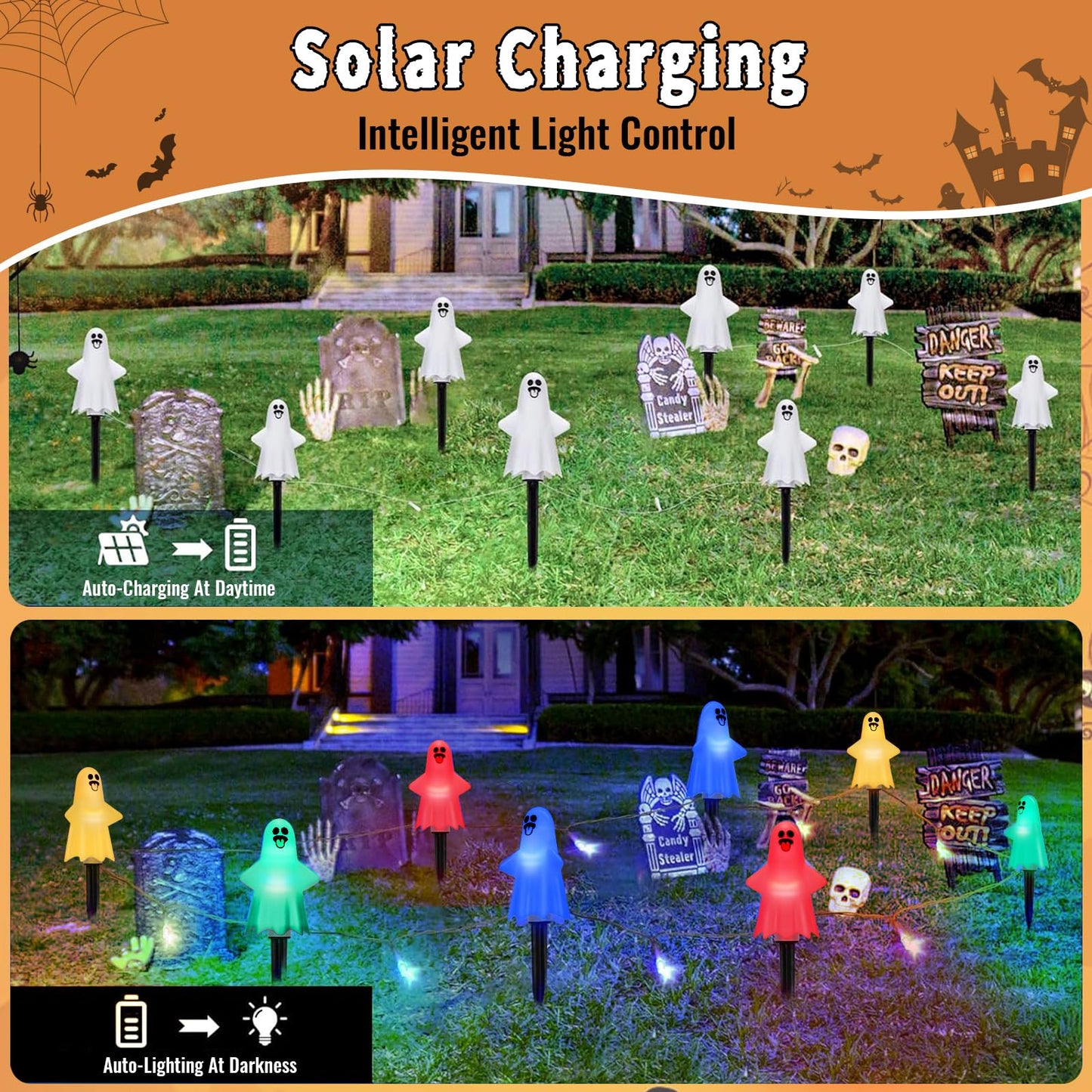 8 Pack Outdoor Halloween Decorations  Solar Ghost Stake Lights With 8 Lighting Modes  Waterproof Ghost Halloween Decor Pathway Lights For Garden Yard Patio Porch