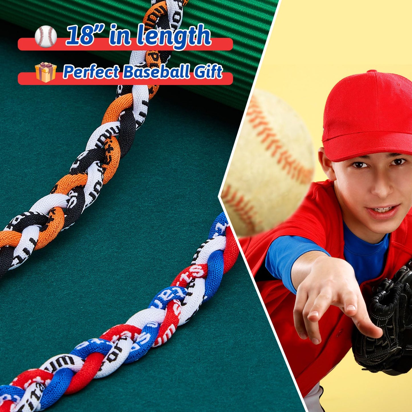 Junkin 6 Pcs Baseball Necklaces Three Braided Rope Titanium Necklace for Team Gifts Boys Men Player Softball Fans Sports (Retro