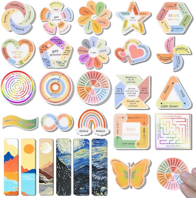 102 Pieces Calm Anxiety Sensory Stickers, 2 Different Surface Texture Styles, Breathing Mindfulness Textured Stickers for ...