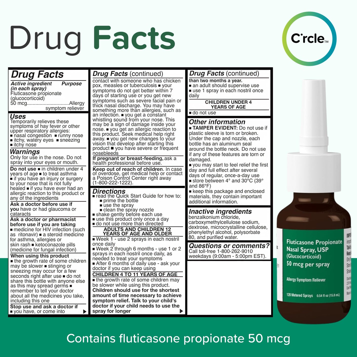 Fluticasone Nasal Spray Allergy Relief - 24 Hour Non Drowsy Allergy Nasal - Nose Spray Relief for Sinus Allergies - Prescription Strength Fluticasone Propionate 50mcg - 3 Month Supply