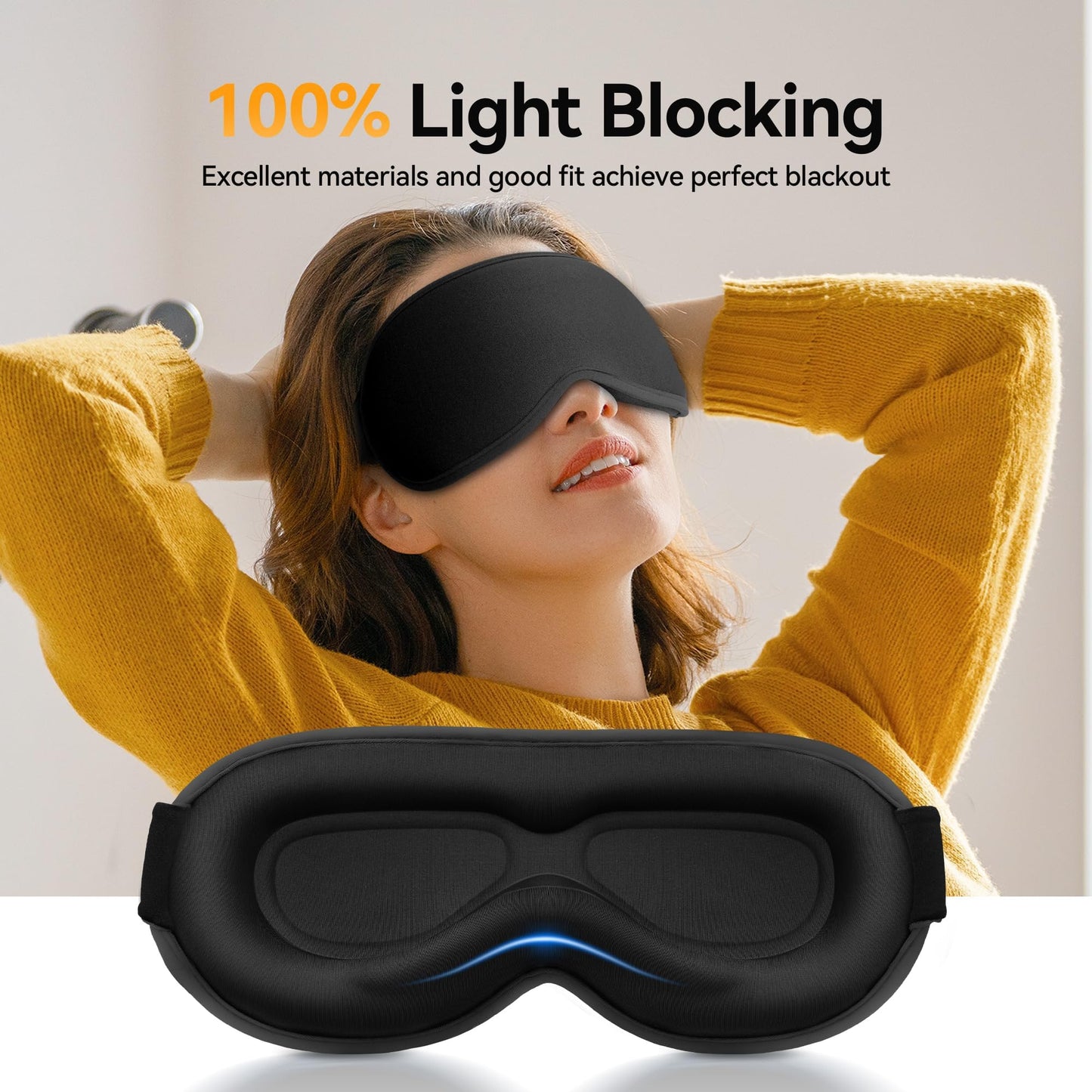 Blackout Sleep Mask for Men & Women: Weighted 3D Contoured Night Eye Cover, Zero Pressure Adjustable Strap & Breathable Fabric, Airplane Travel, Road Trips, Students,Meditation & Yoga Essentials,Black