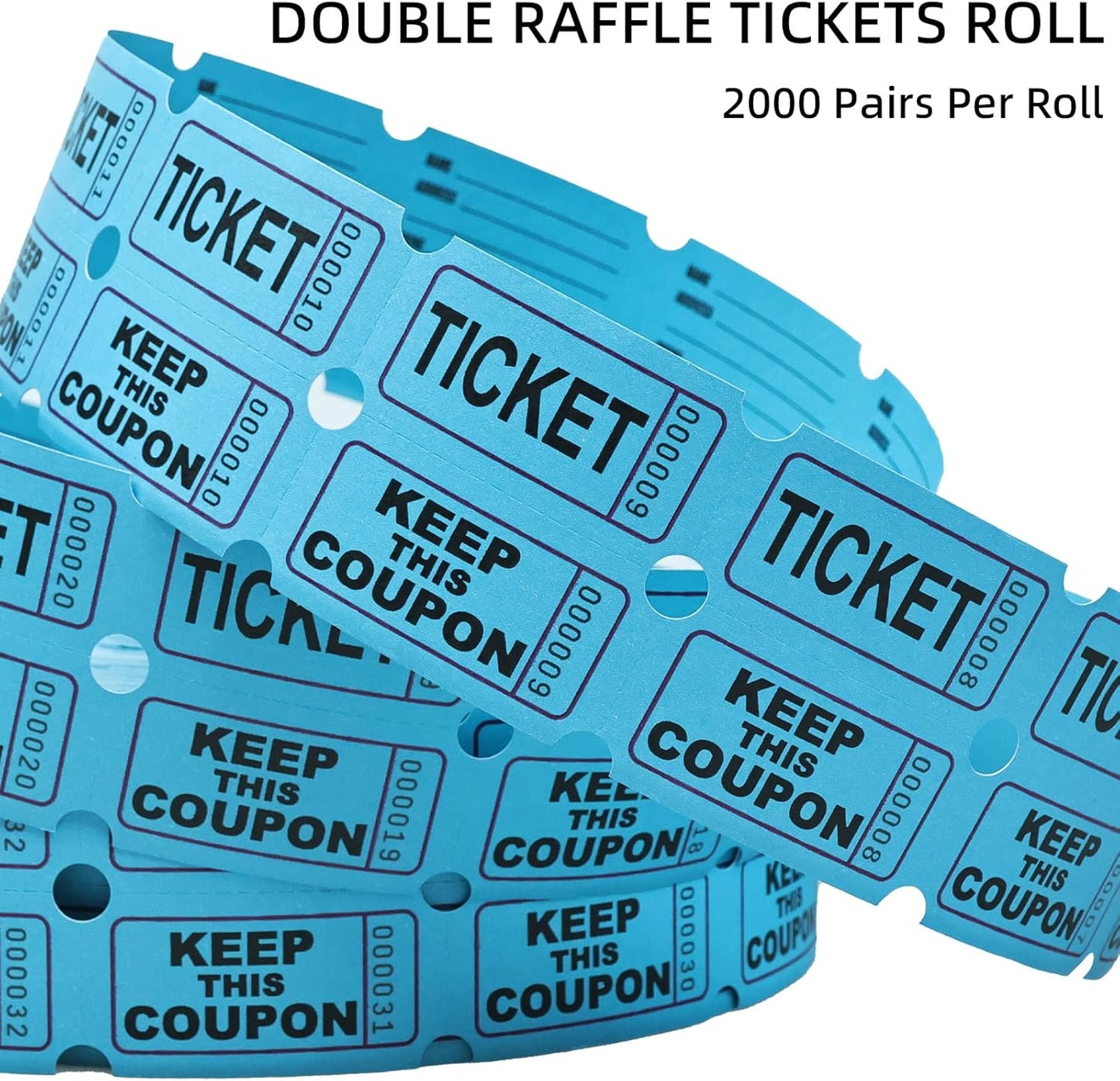Raffle Tickets Roll - 2000 Tickets Double Roll for Fundraisers, Carnivals, Events - Durable Stub Design, Easy Tear & Organize(Blue)