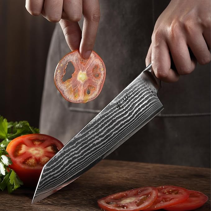 Wakoli EDIB Damascus Kiritsuke Chef Knife – 7.9-Inch Japanese Style Kitchen Knife | Genuine 67-Layer Damascus Steel Blade with VG10 Core | Ergonomic Pakkawood Handle | Professional Cooking Knife