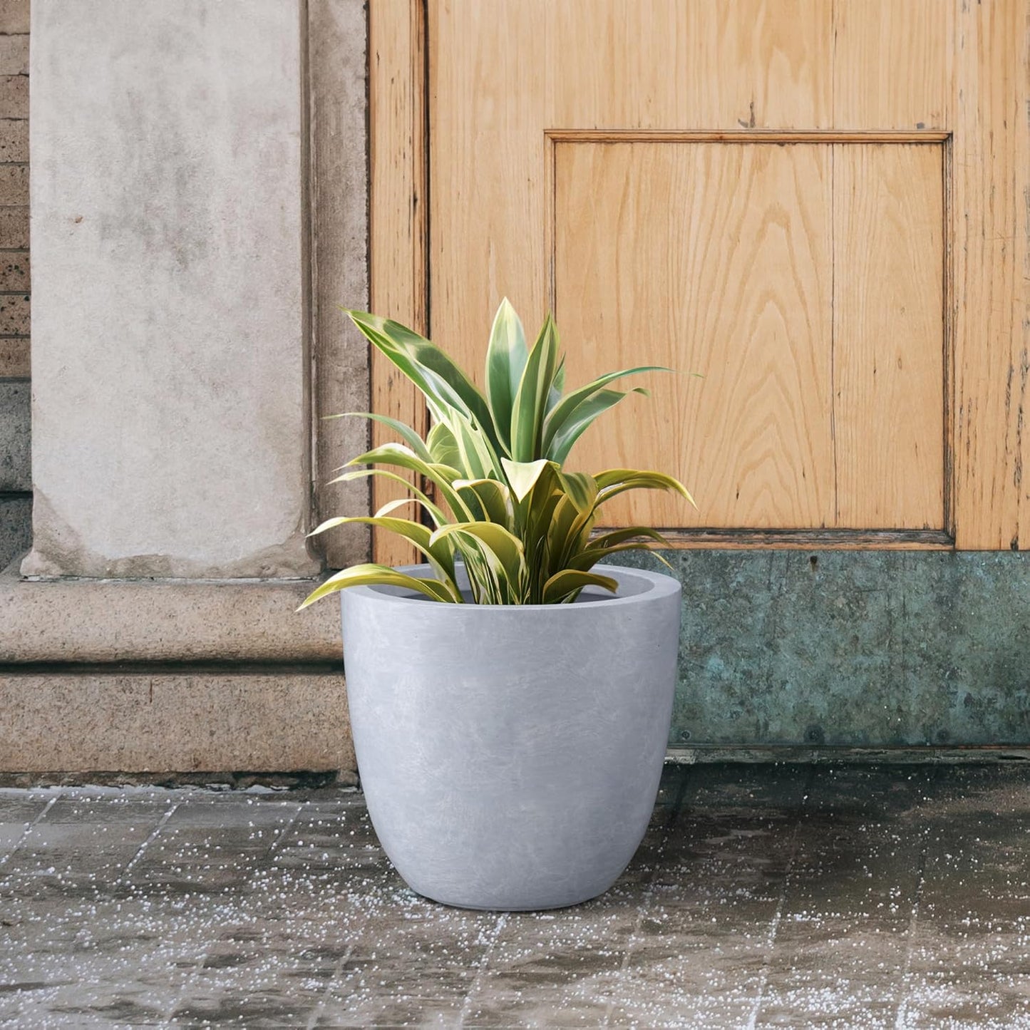 Kante 14 Inch Dia Round Concrete Planter, Indoor Outdoor Large Plant Pot with Drainage Hole and Rubber Plug for Home Patio Garden, Slate Gray