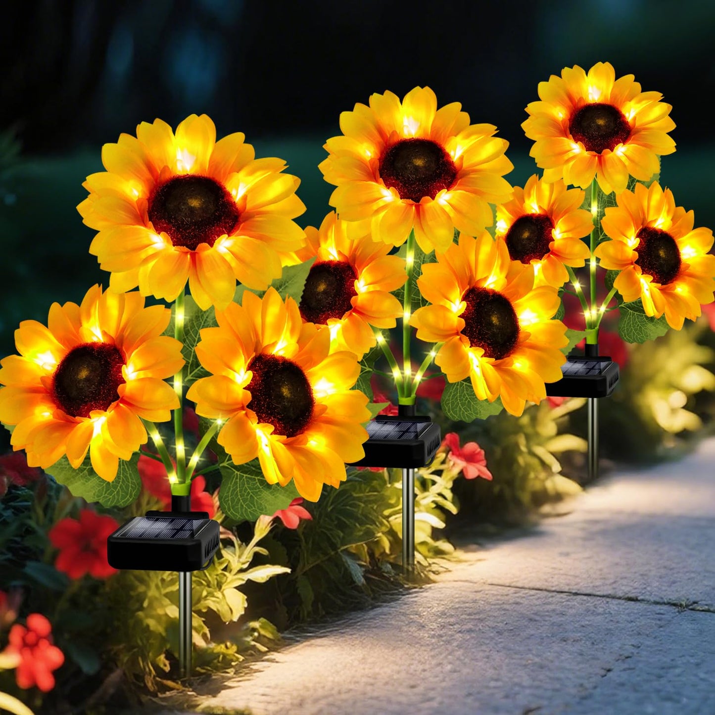 Solar Garden Lights Outdoor  3 Pack Sunflower Lights With 9 Large Sunflower  Waterproof Garden Decor  Birthday Gifts For Mom Grandma  Decorative Solar Flowers For Pathway Patio Yard Fall Decorations