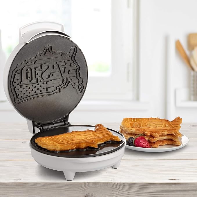 Great American USA Waffle Maker- Giant 7.5" Patriotic Waffles or Pancakes - Electric Nonstick Waffler Iron - America Spirit Party, Breakfast Griddle Baker Supplies with Recipe Guide- Novelty Xmas Gift