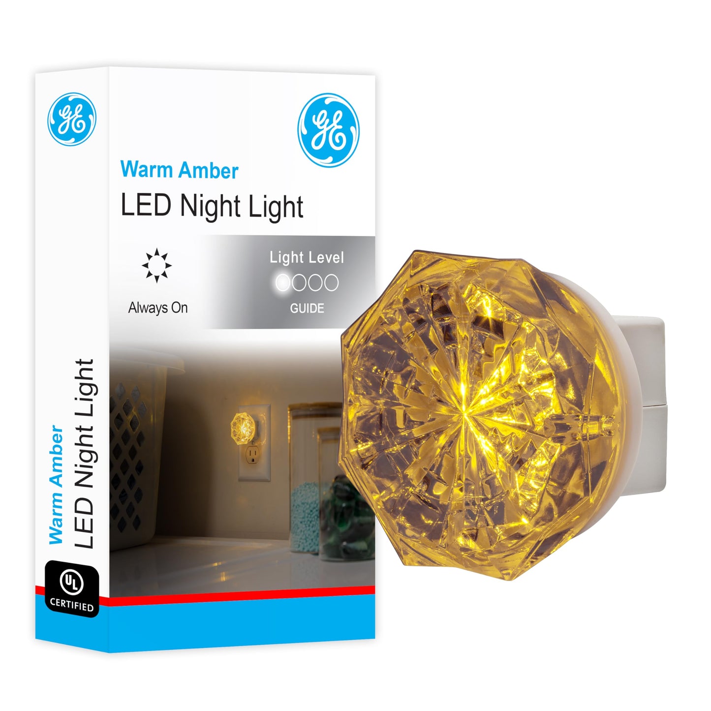 Ge Jewel Led Night Light, Plug-In Amber, Energy Efficient, Ul-Certified, 1 Pack, Model 11291