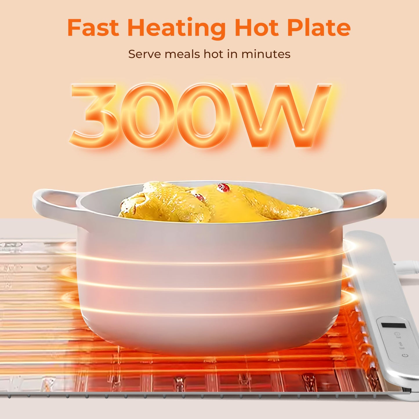 Graphene Warming Mat for Food, Electric Warming Tray with 6 Temp & 6H Timer, 300W Full Surface Heating, Waterproof Foldable Mat for Countertop, Parties, Buffets, Home Use (Light Gray)