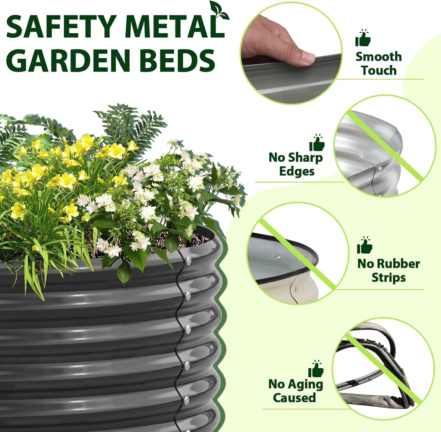 A ANLEOLIFE 12X3X1.5 ft Galvanized Raised Garden Beds Outdoor, Oval Extra Large Metal Planter Box for Planting Vegetables Flowers Herb, Anti-Rust & Easy-Setup, Quartz Grey