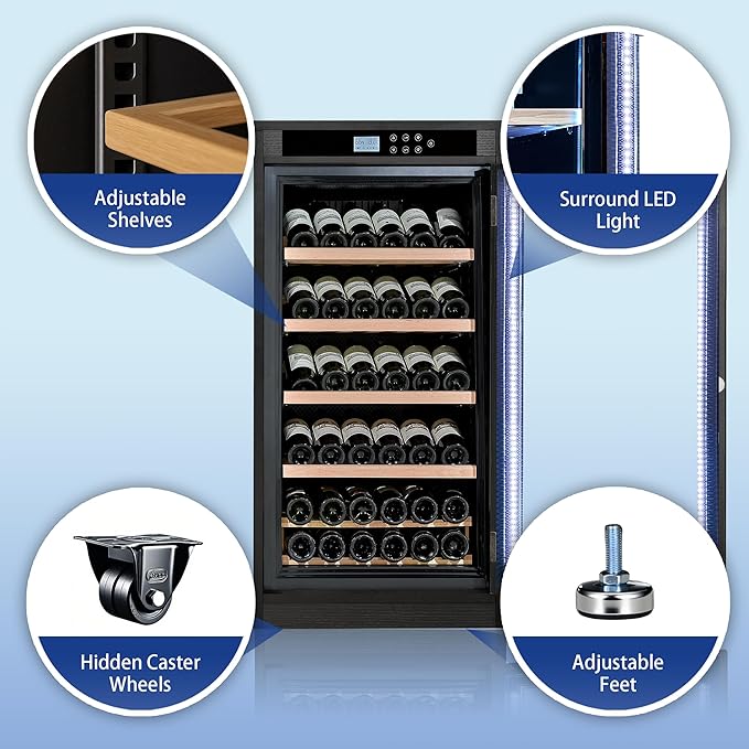 69 Bottles Grape Wine Refrigerator, Freestanding/Built-in Wine Fridge, LED Touch Screen, Intelligent Temperature-Controlled, 7.6 cu.ft. Multi-Tiered Cabinet 6 Removable Shelves, Black