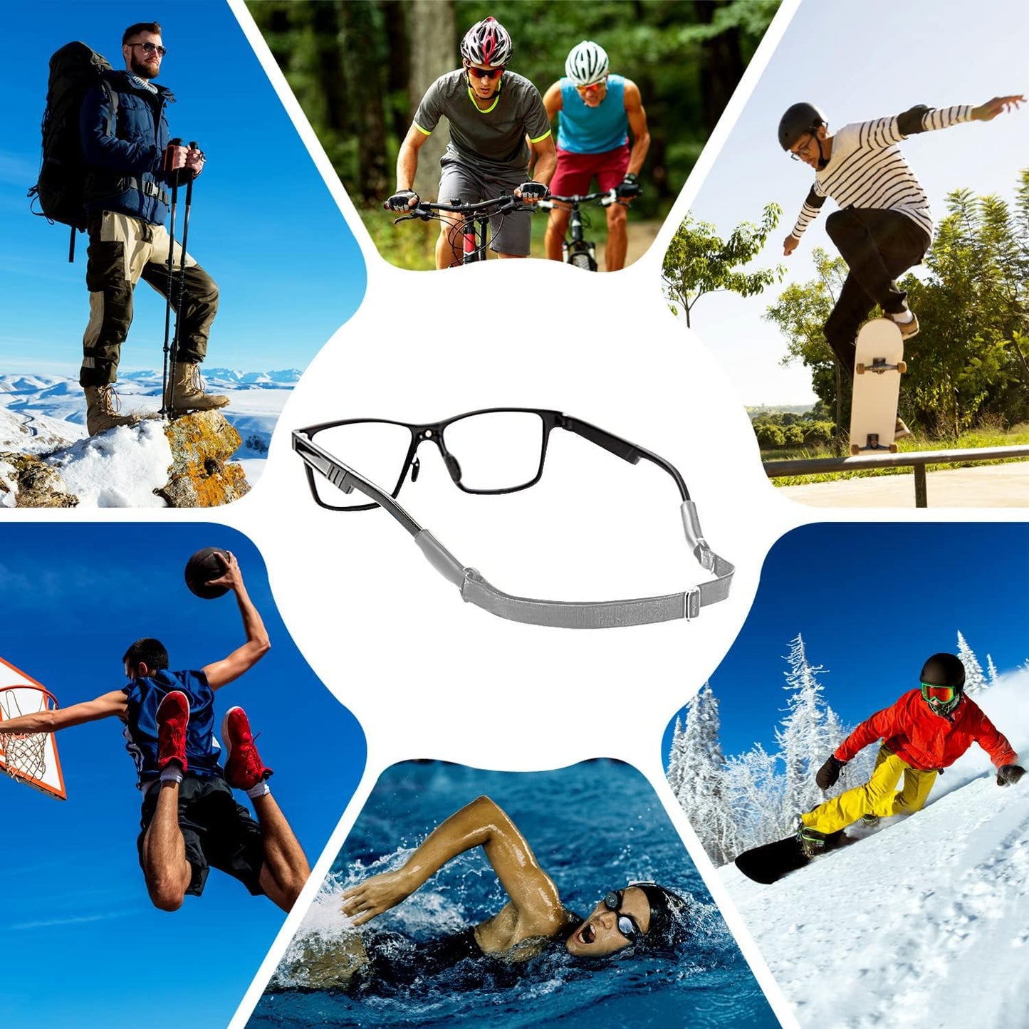 Enenfly Adjustable Glasses Straps - 3 Pack No Tail Eyewear Retainer for Men, Women, Kids – Fits Eyeglasses & Sunglasses,Grey(7.5-13.5 inch)