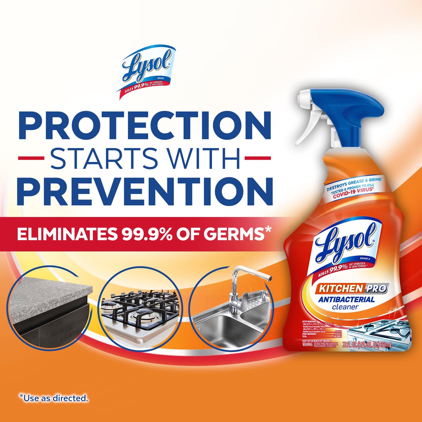Lysol Kitchen Pro Antibacterial Cleaner Trigger, 22 Fl Oz (Pack of 2)