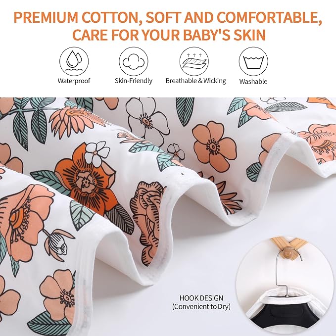 Diaper Changing Pads for Baby, Flower Change Mat, 3Layers Waterproof Change Pad Foldable Absorbent Mats for Women, Reusable Incontinence Underpads for Patient 24''x30''