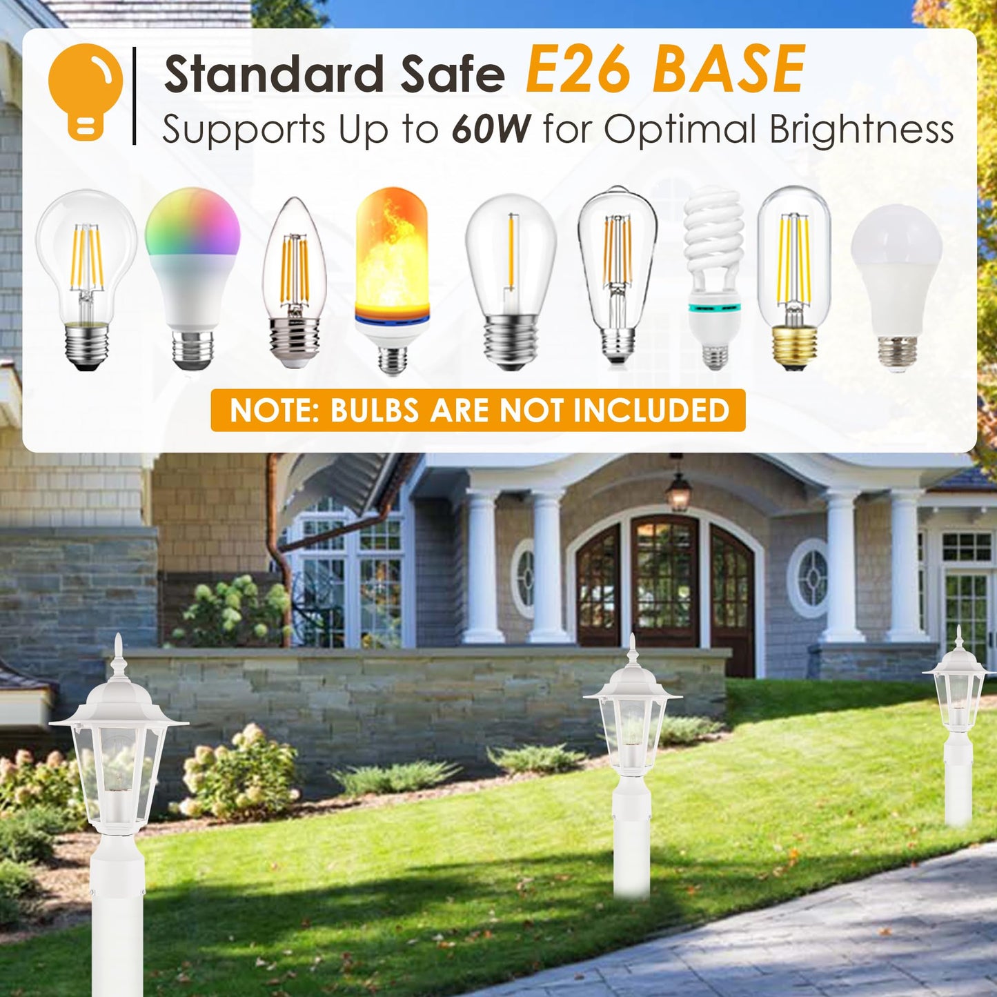 GRUENLICH Outdoor Post Lighting Fixture, Aluminum, 15in Height, White Finish, E26 Medium Base, 2 Pack, Model GR-PL001-WT-2PK