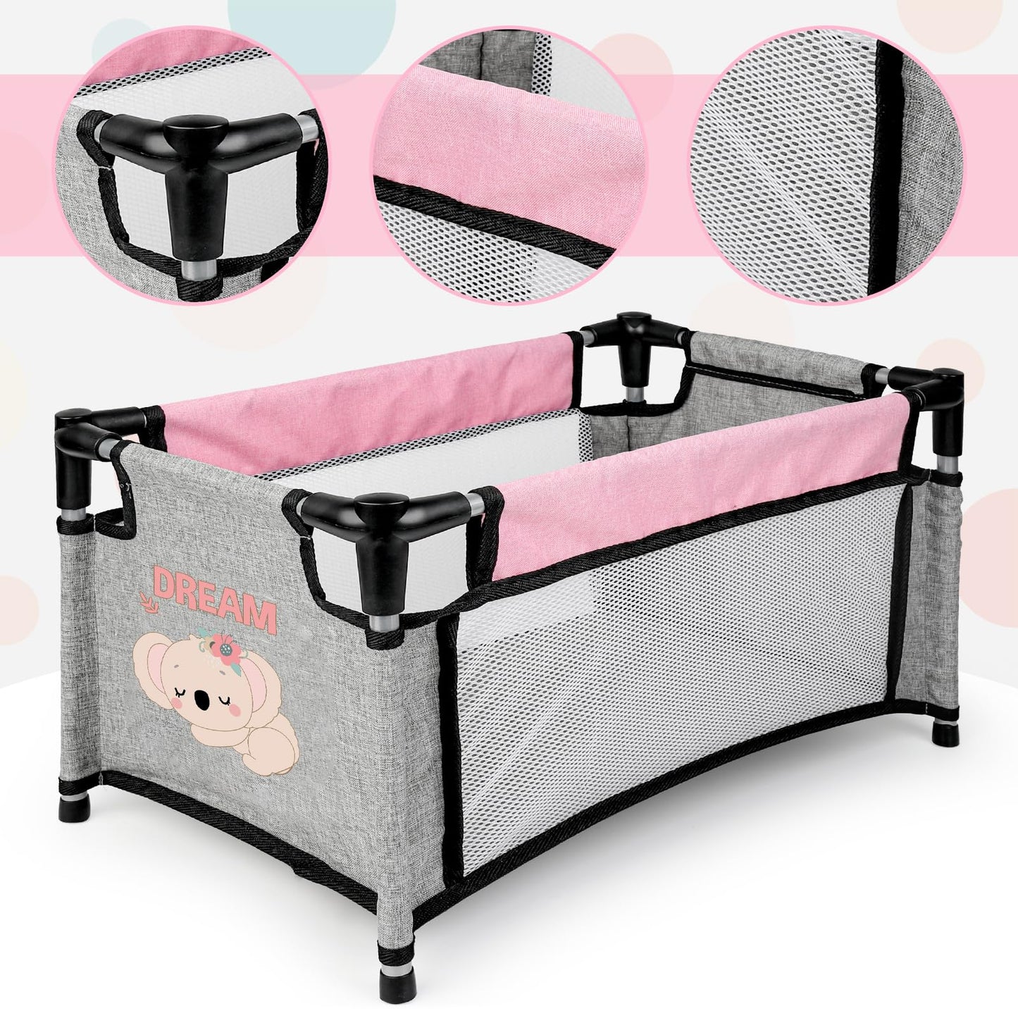 deAO Baby Doll Accessories Baby Doll Playset Furniture Set Baby Doll Crib High Chair Diaper Bag, Pretend Play Role Play Doll Accessories Set, Birthday Gifts for Kids Girl Boy