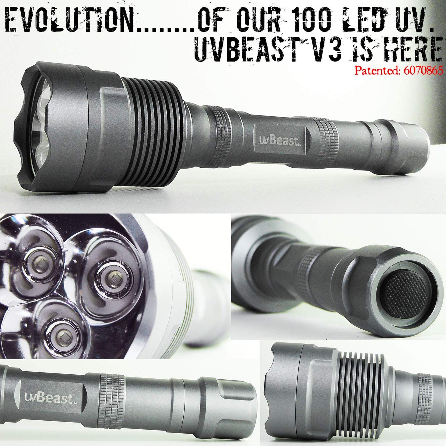 uvBeast V3 UV Flashlight - High Power 385-395nm LEDs, Anodized Anthracite, Professional Use