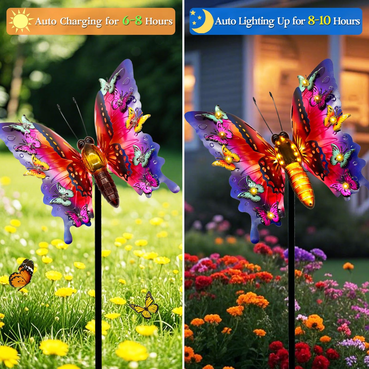 Solar Garden Lights  Outdoor Butterfly Garden Decor Large 41 Metal Decorative Lights  Waterproof Butterfly Outside Decoration Patio Yard Porch Birthday Gardening Gifts For Mom Women  Purple