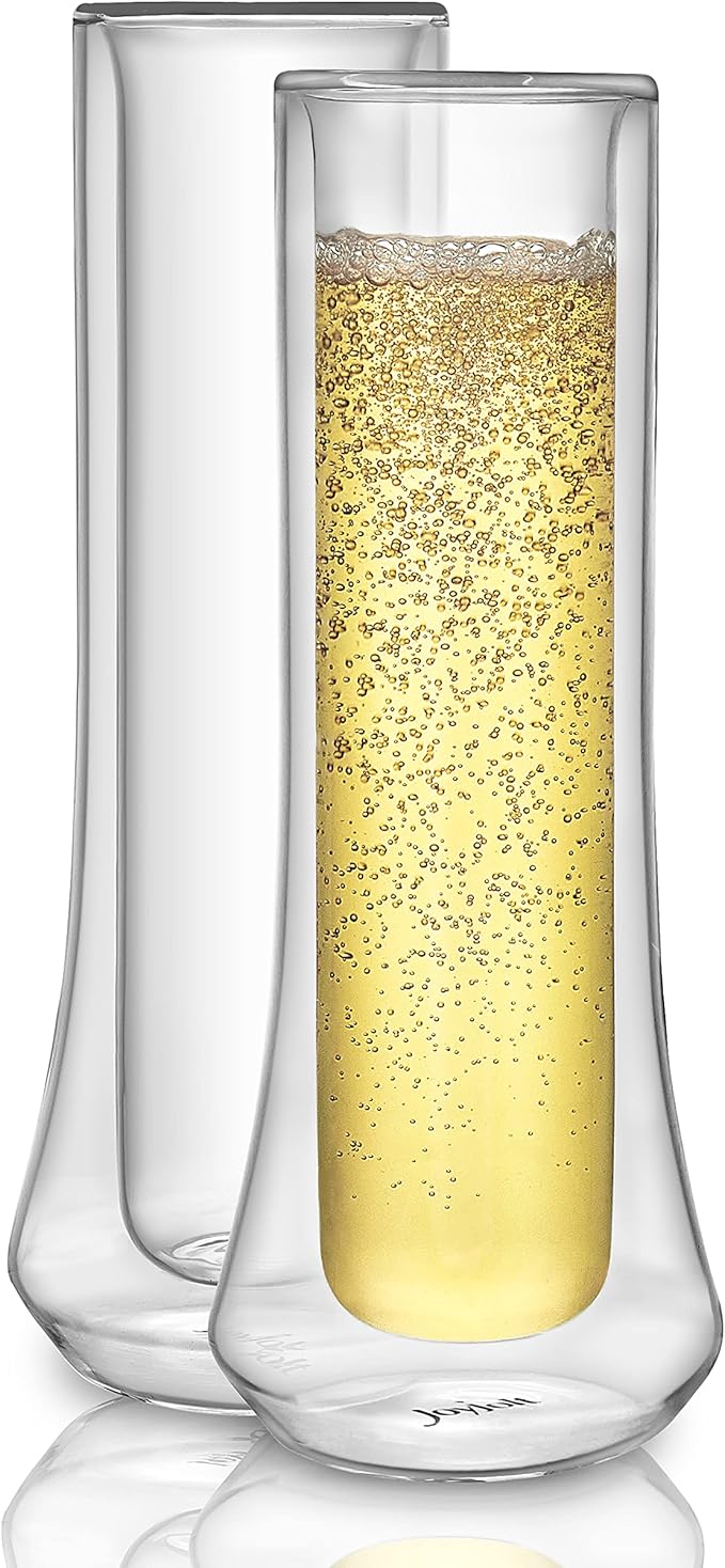 JoyJolt Cosmo Double Wall Stemless Champagne Flutes – Set of 2 Mimosa Glasses, Ideal for Weddings, or Bridal Showers – Che...