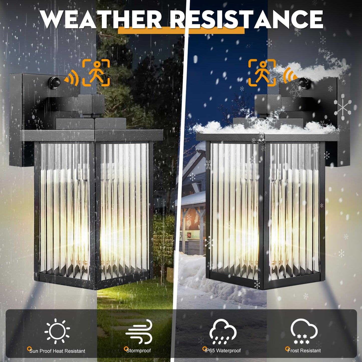 Hameso 2 Pack Outdoor Motion Sensor Lights  Dusk To Dawn Outdoor Wall Light Fixtures  Waterproof Exterior Lighting For Front Porch  Garage  Entryway  Yard  House (Black)