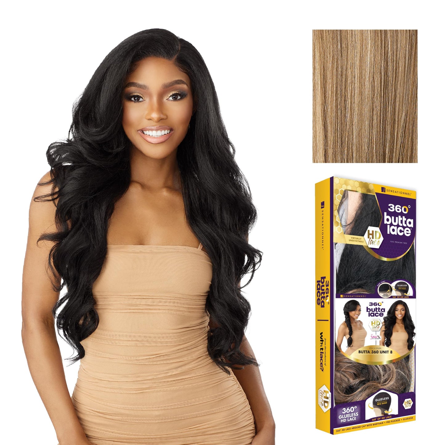 Sensationnel Butta 360 Lace Wigs - Unit 8 Side Wider Parting 360 Degree Lace Glueless Synthetic Preplucked Hairline (FLAMBOYAGES