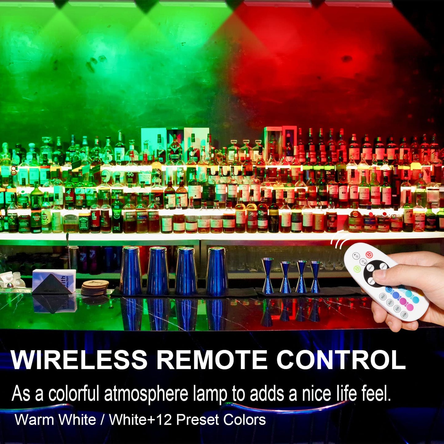 Diomart 48 LED Under Cabinet Lights, Wireless RGB with Remote Control, Rechargeable, Multicolor, 4 Pack