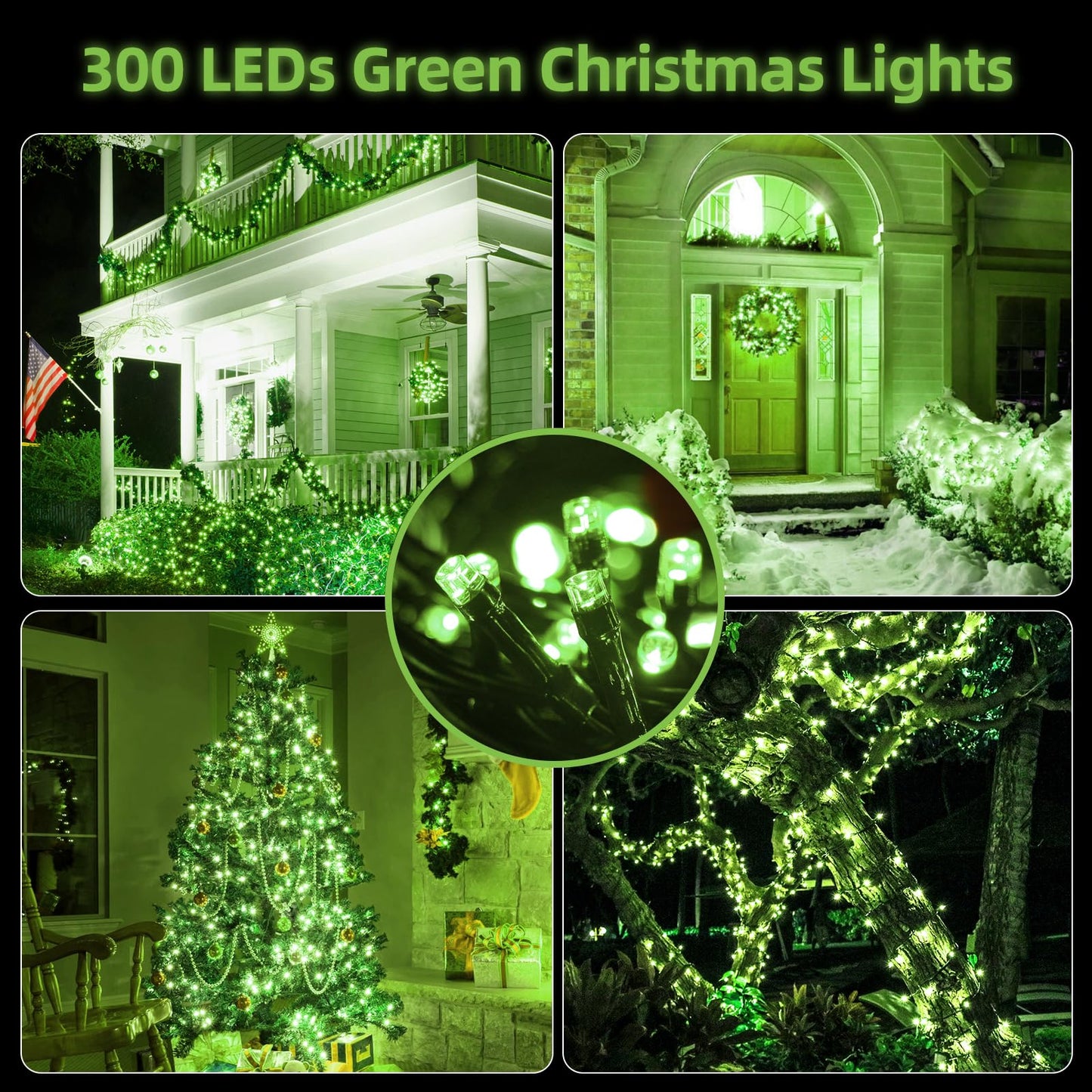 Mzd8391 Upgraded 105Ft 300Leds Christmas Lights Outdoor Indoor String Lights 8 Modes Memory Function For Christmas Tree Party Decoration (Green)
