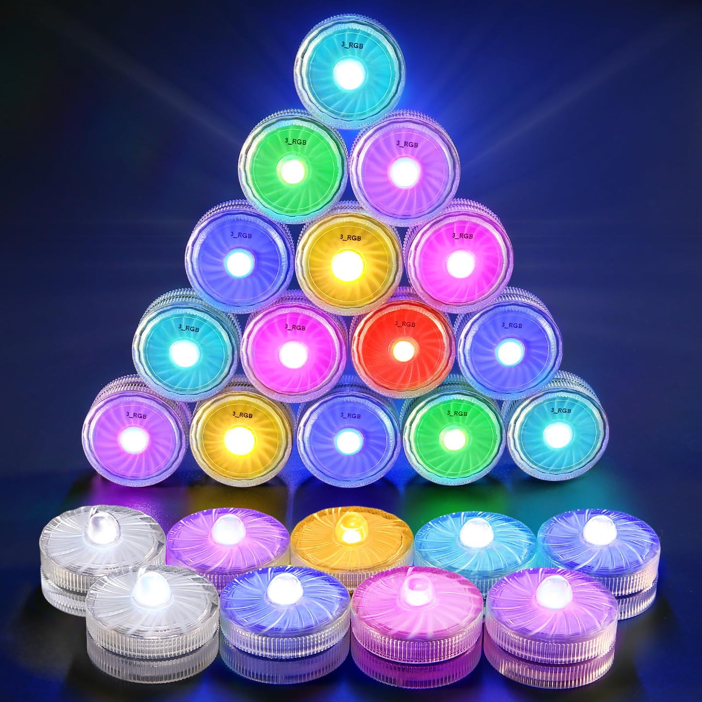 HL Submersible LED Lights,RGB Small LED Light,100 Hours Waterproof Flameless Led Lights Battery Powered for Wedding Home Vase Festival Party Decoration 24pcs(Built-in 48 Batteries)